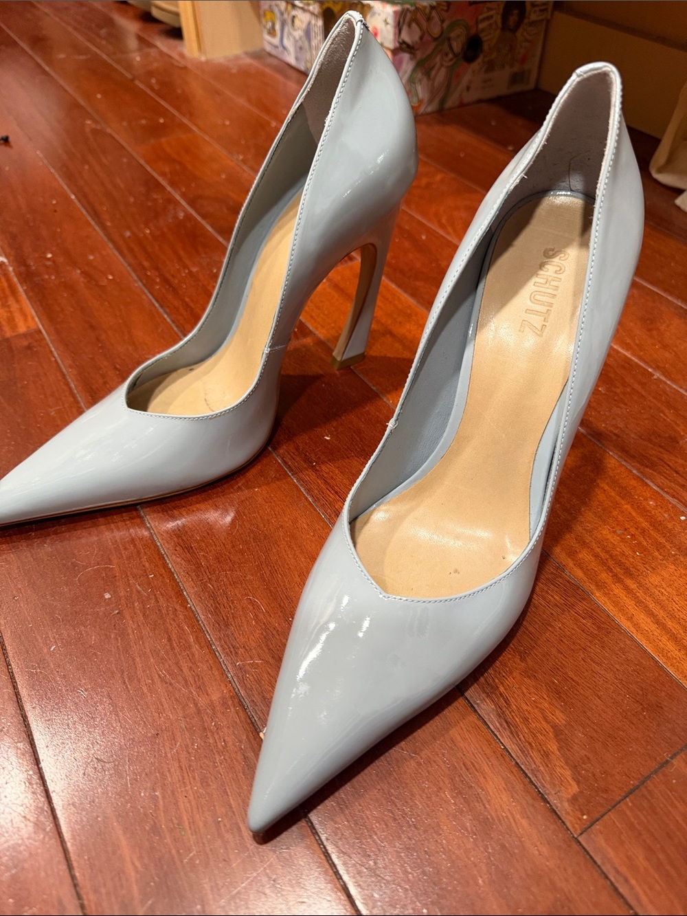 SCHUTZ Light Blue Patent Pointed-Toe Stiletto Pumps